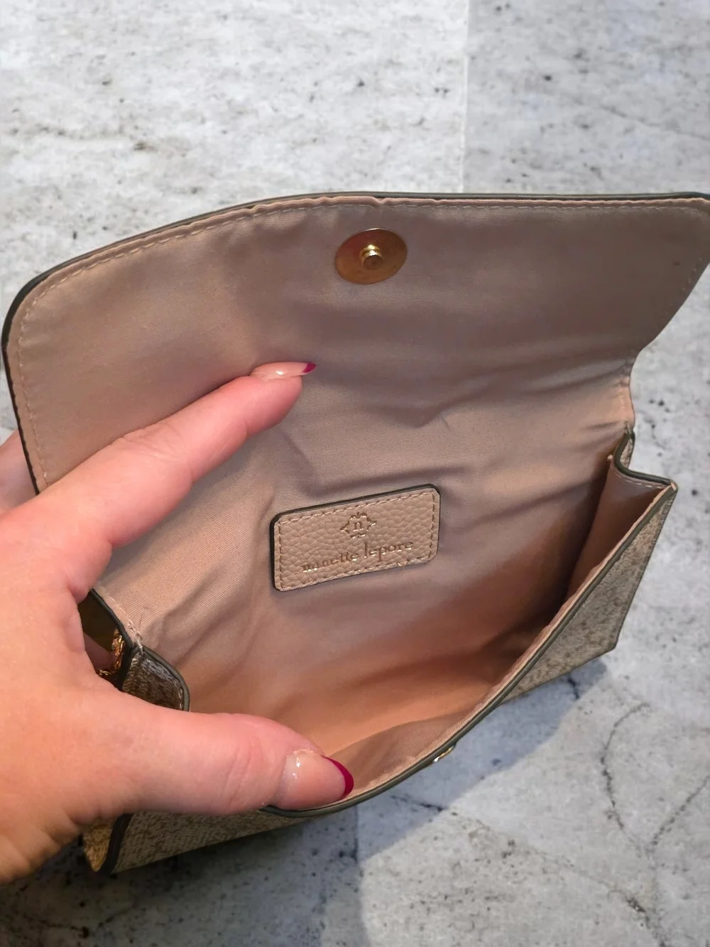 Nanette Lepore Blush Pink Monogram Chain Wallet Clutch Crossbody Envelope Bag